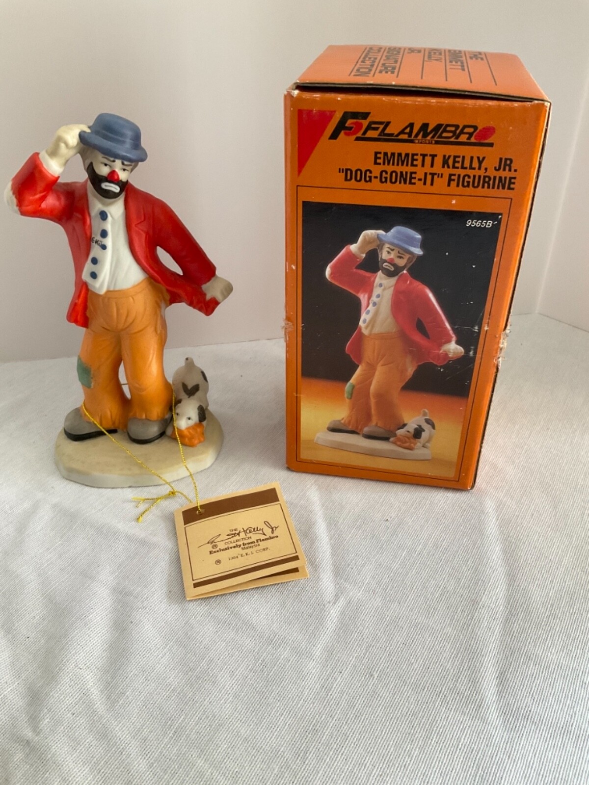 Flambro Emmett Kelly clown vintage figurine with box 9565B