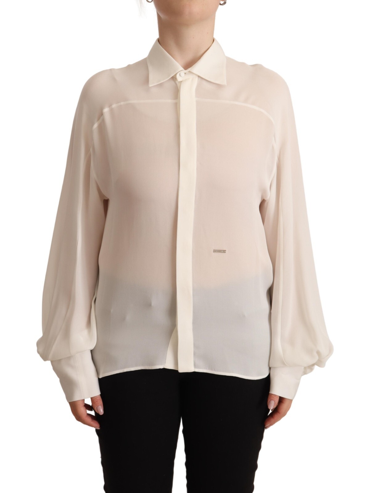 トップス Arts&Science silk blouse DSQUARED2 Top Blouse Off White Silk Long Sleeves Collared