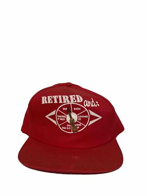 Vintage 80 s Retired And: Spinning Wheel Red Snapback Trucker Hat Funny