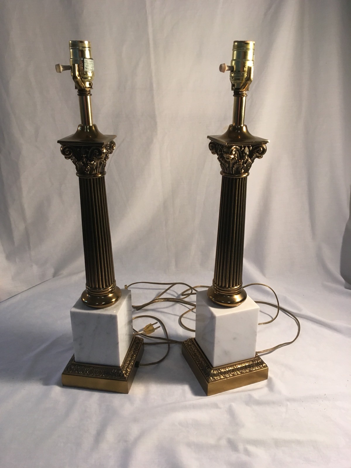 Vintage Westwood Industries Empire Style Brass & Marble Lamps, Pair