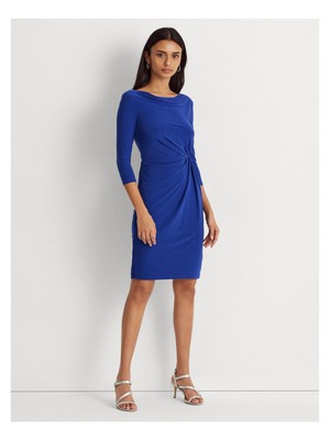 

LAUREN RALPH LAUREN Женское темно-синее платье на подкладке спереди с рукавами 3/4 Petites, Navy