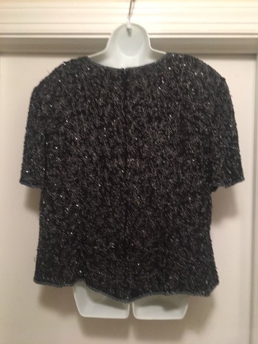 Vtg Papell Boutique Evening Size 3X Women's Top Black Beaded 100% Silk Holiday