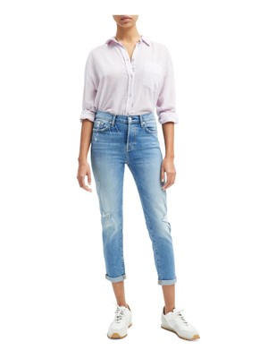 

7 FOR ALL MANKIND Женские темно-синие рваные джинсы-бойфренды с пуговицами и карманами, Navy, 7U372478