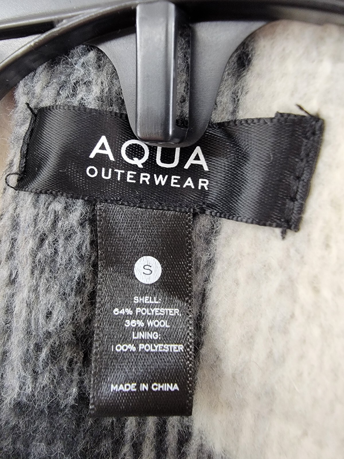 AQUA Scarf Collar Coat Women's S Black/White Check Wool Blend Patch Pocket L/S - Picture 9 of 12