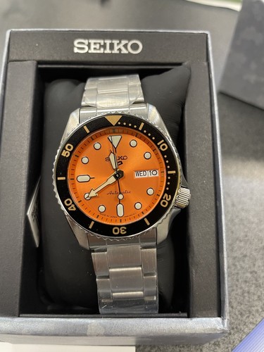 Pre-owned Seiko 5 Five Sports Srpk35 Automatic Mid Size Watch Orange Dial Made Japan 38mm