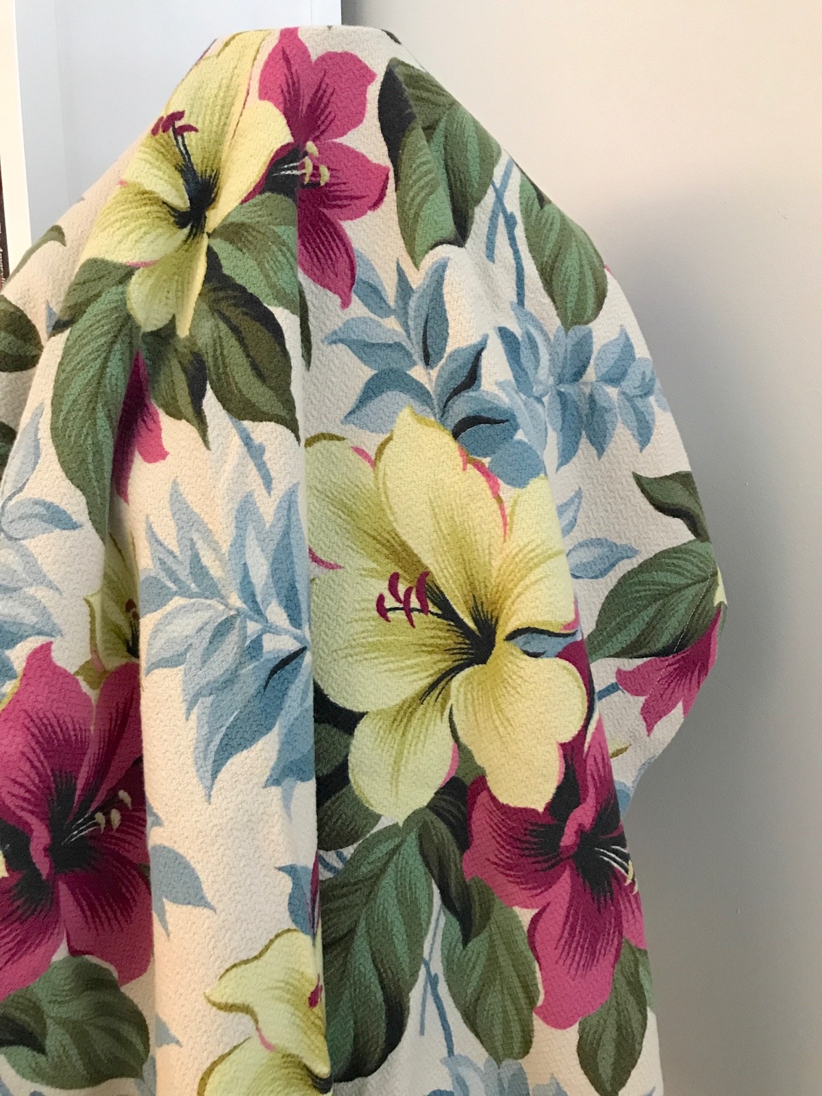 Vintage 50s Tropical Barkcloth Fabric Panel Big Flowers