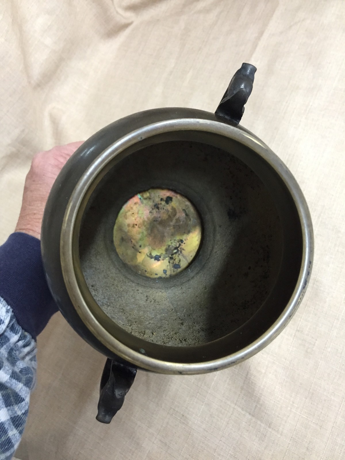 Deane Taylor Import Pewter & Brass Decor Vase or Open Urn on 3 Legged Pedestal