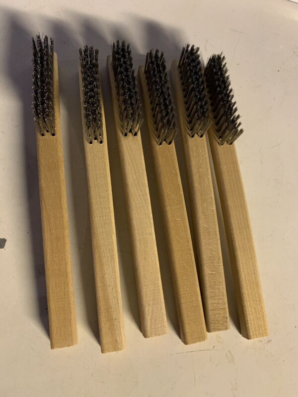 6 Pack  - 10” Wire Scratch Brush w/ Wood  Handle Stainless Steel 4 Row USA MADE