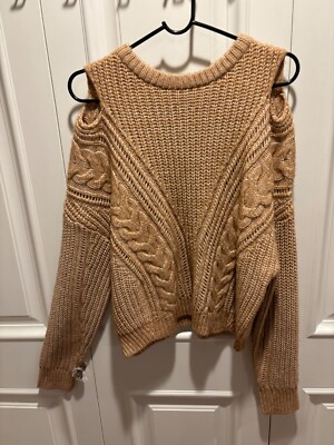 *NWT* EXPRESS Women's Tan Cable Knit Cold Shoulder Sweater  Size Medium