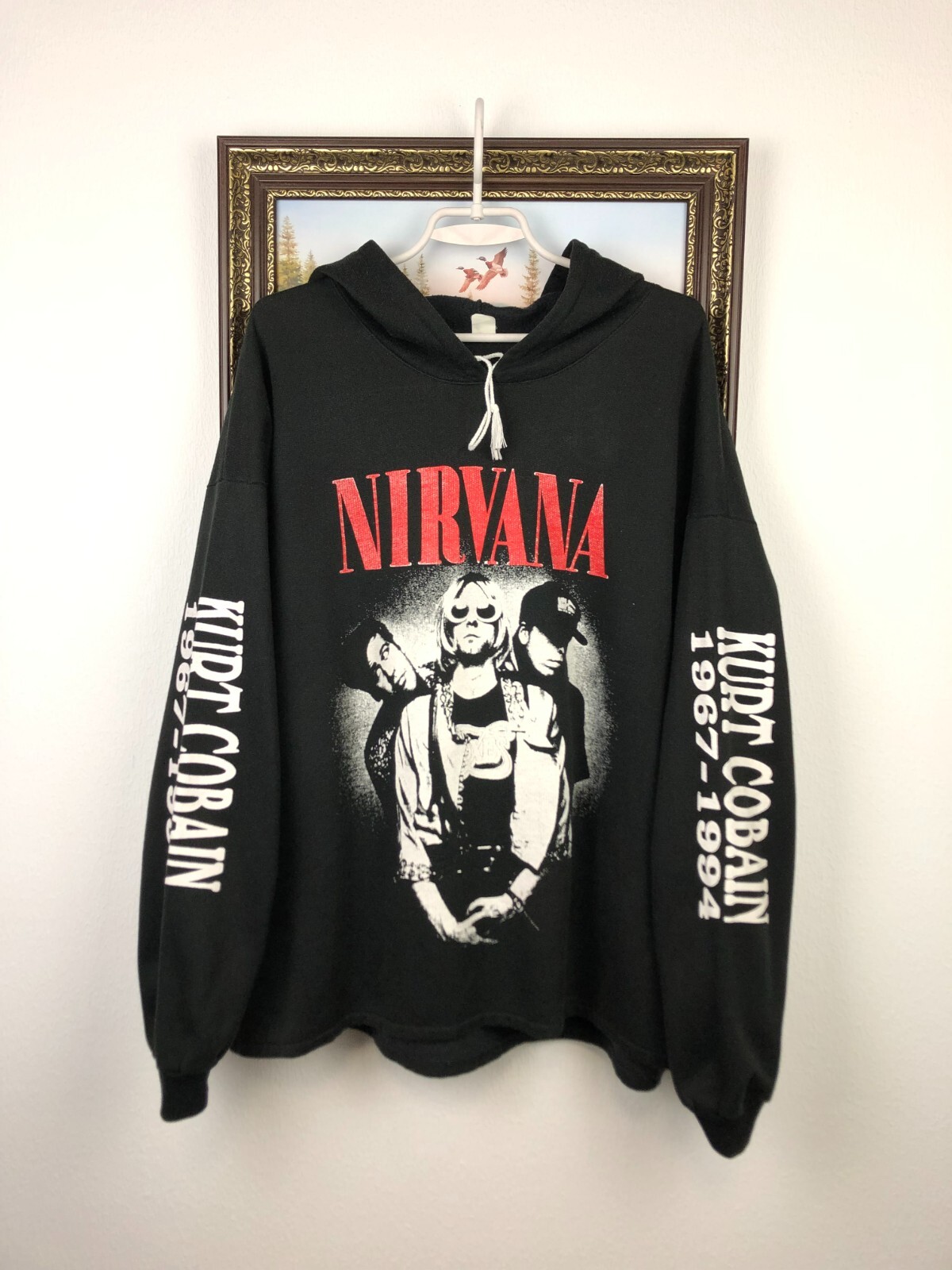 Vintage Nirvana Band Hoodie Over Print Jacket Kurt Cobain Mens Rare Hype  Size XL | eBay
