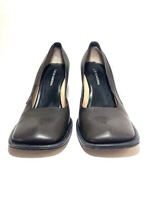 Costume National Black Leather Square Toe High Heel Pump Shoe 7.5 Made in Italy