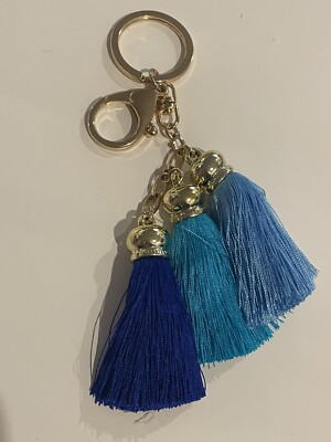 NWOT Tassel Keychain Three Tassel Blue Teal Navy Gold Clip & Keychain