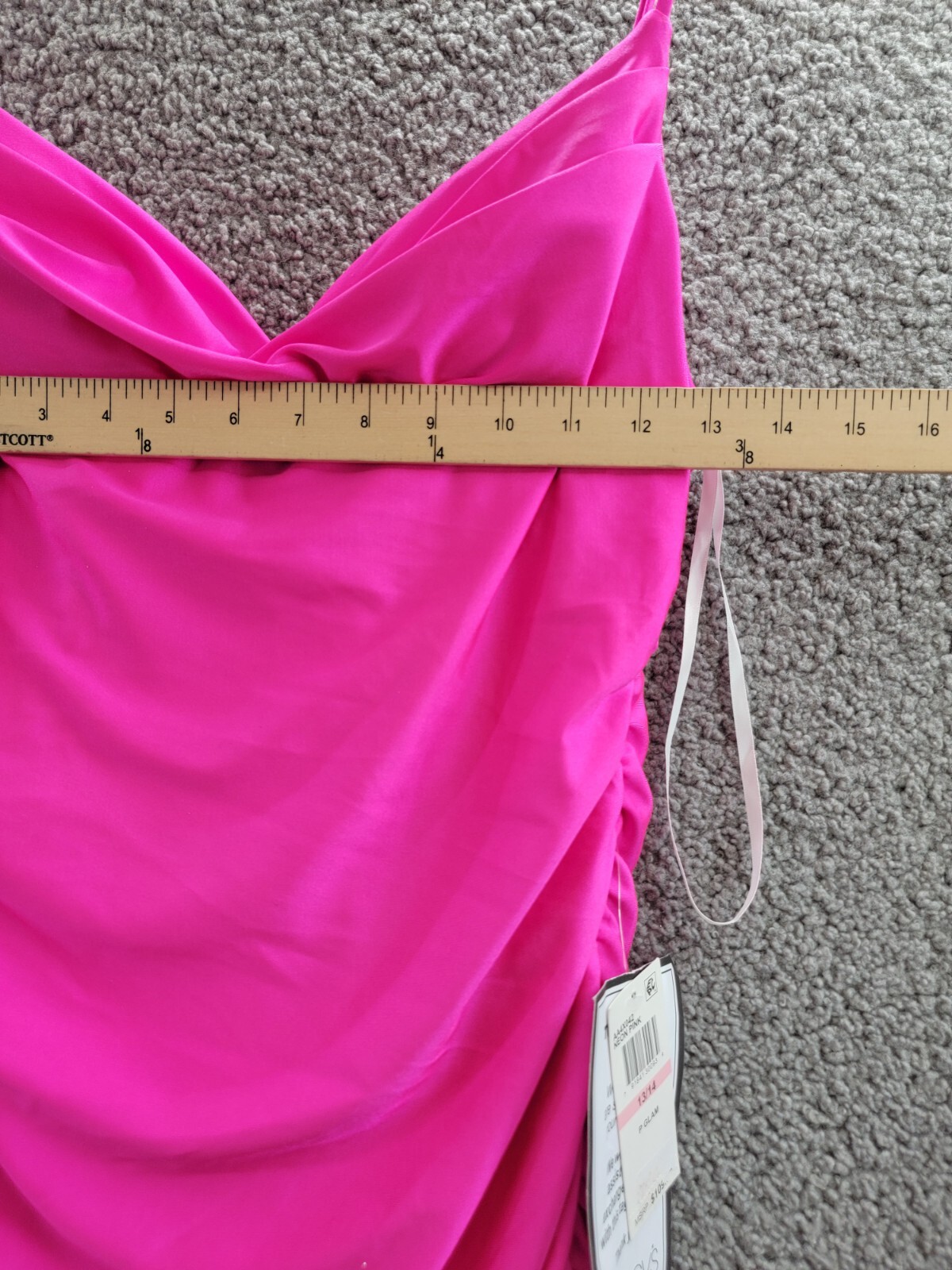 B. Darlin Satin Ruched Evening Dress Juniors 13/14 Neon Pink Cowl Neck Back Zip - Picture 5 of 15