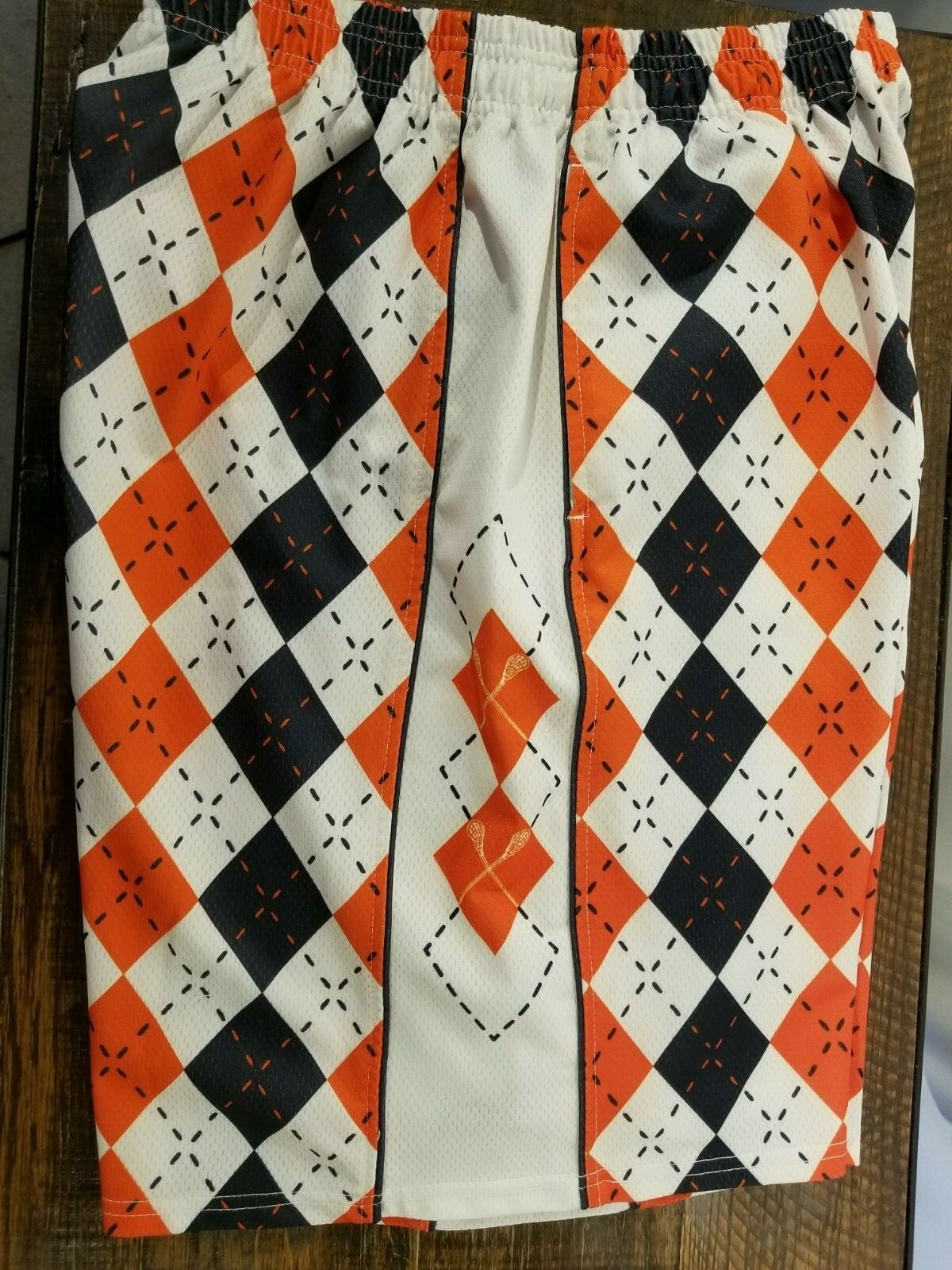 Flow Society Athletic Lacrosse Shorts Elastic Waist Blue Orange Argyle Size M