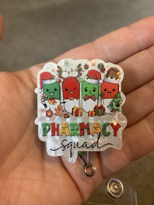 Retractable Clip Pharmacy Squad Funny Christmas Badge With Clear ID Card Holder 