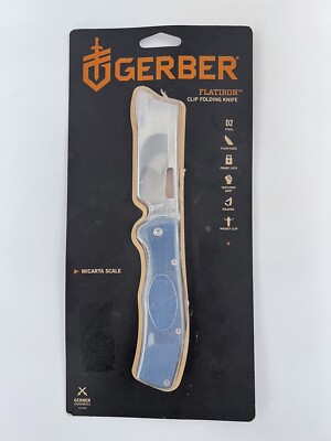 GERBER FLATIRON CLIP FOLDING KNIFE MICARTA SCALE D-2 STEEL  BRAND NEW 