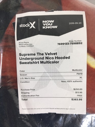 Pre-owned Supreme The Velvet Underground Nico Hooded Sweatshirt Size Xl Hoodie - In Multicolor