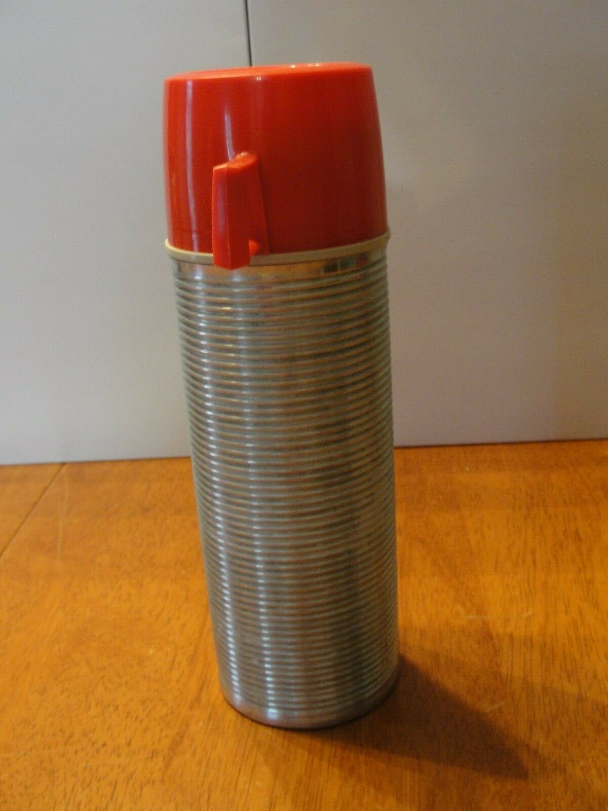Vintage Aluminum Metal Glass Lined Thermos 1 Pint w/ Stopper & Cup