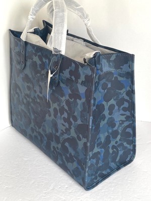 Pre-owned Coach Field Tote 40 Leather Blue Camo Print Crossbody C5308 Logo Org Pkg