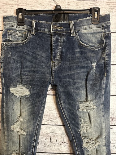 Valabasas Jeans Mens 29 X 30 Blue Skinny Distressed Button Fly | eBay
