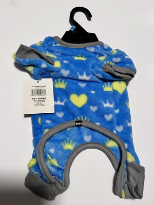 NWT Pet Posse Dog /Puppy Blue Pajamas with Yellow Hearts One Piece Size XS