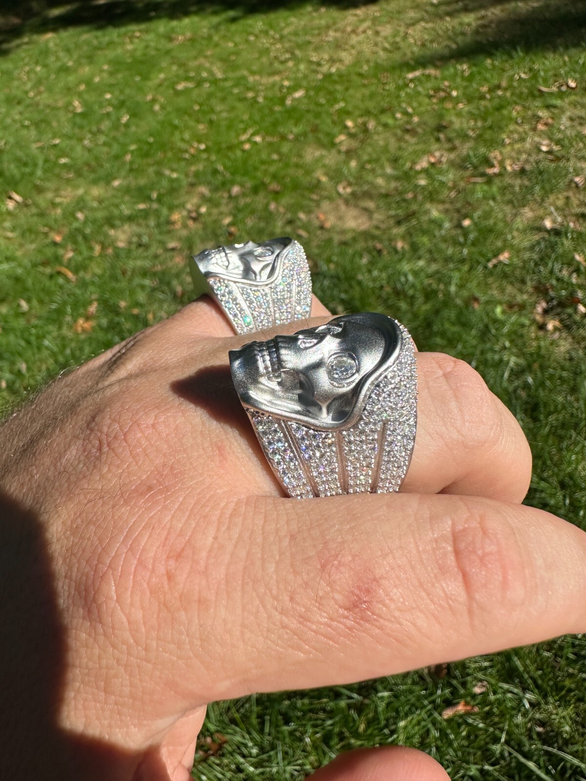 Pre-owned Silver Moissanite Iced Heavy Death Skull Ring Mens Real Solid Matte Finish 925  In White