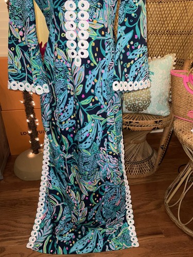 Pre-owned Lilly Pulitzer Shealyn Maxi Caftan Catty Purrsonality Size 14 In Multicolor
