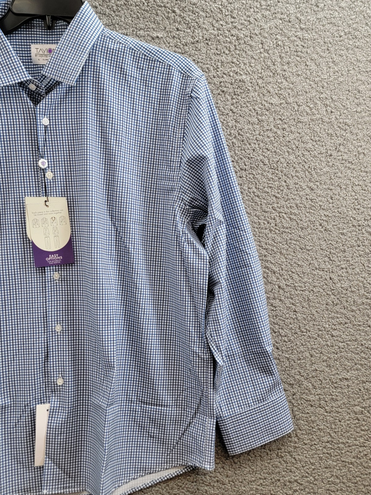 Tayion Collection Slim-Fit Check Dress Shirt Men's XL 17-17.5 32-33 Blue Multi - Picture 6 of 17