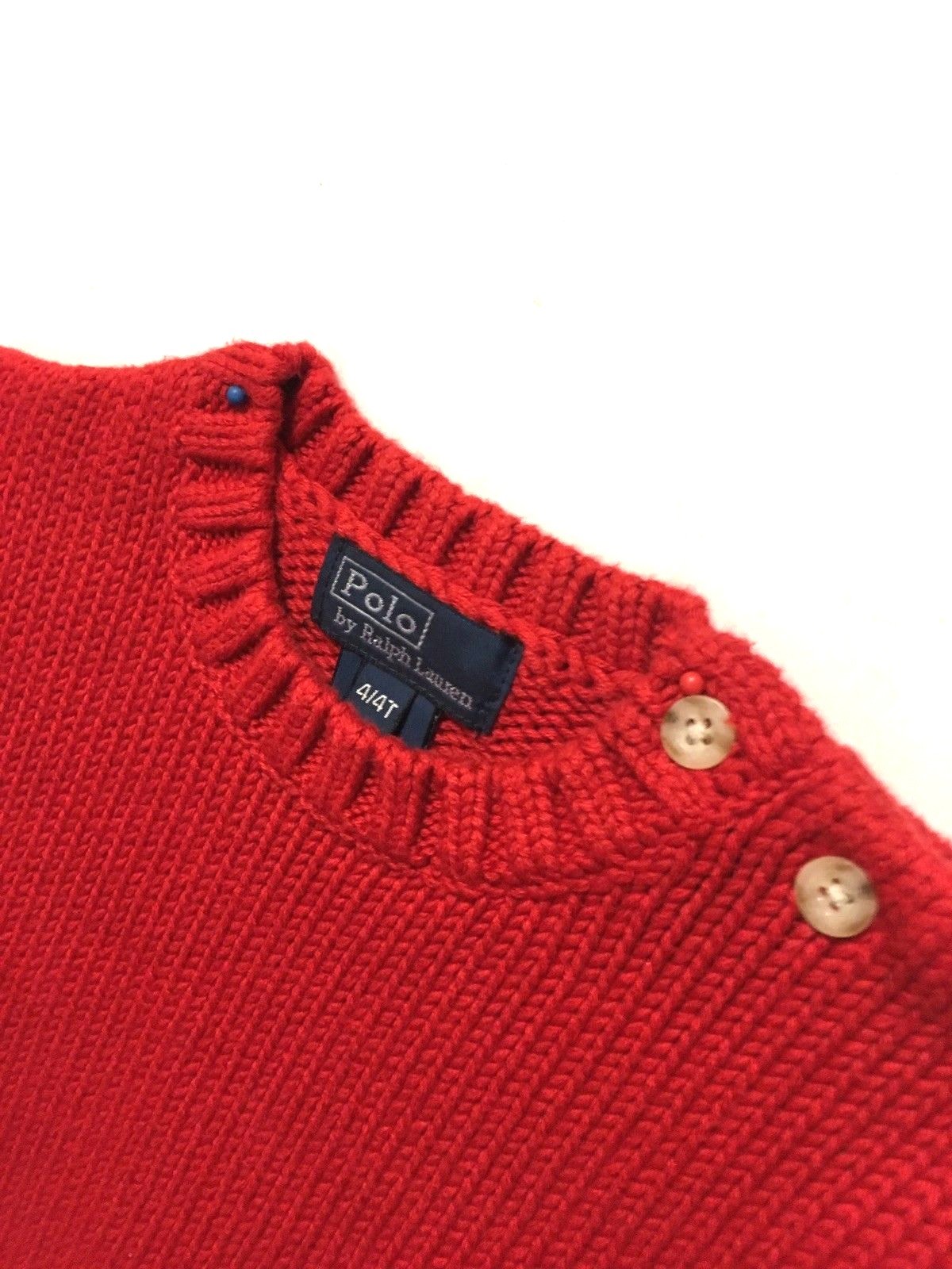 Ralph Lauren Boys Sweater Pullover Red Size 4T 100% Cotton Button Shoulder Crew