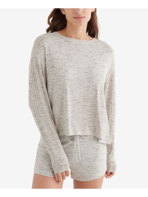

LUCKY BRAND Женский серый короткий топ свободного кроя с круглым вырезом и длинными рукавами