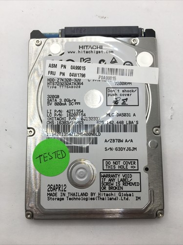 純正OEM Hitachi hts723232?a7a364?0?a79646?627988???001?320?GB 2.5インチハードドライブ Hitachi HTS723232A7A364 - 320GB 7.2K RPM SATA 7mm 2.5