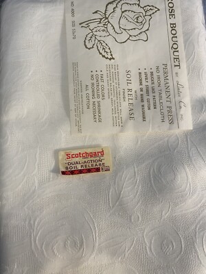 Vintage Cotton Tablecloth 52 x 70 Rose Bouquet White Linex Co. - New in Package