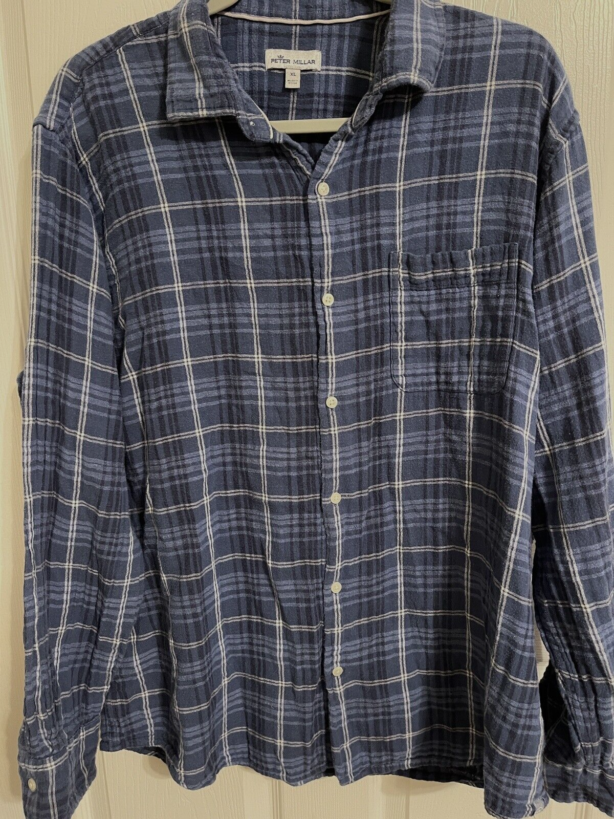 Peter Millar Men's XL Double-Cloth Plaid Shirt Mountainside Beach Park Flannel