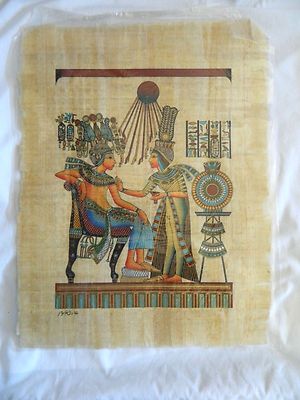 Egyptian Papyrus Painting King Tut Thorne & Queen Nefertari 13''X17''
