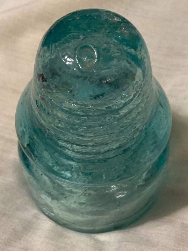 Vintage Clear Blue Glass Insulator, 3-3/4” Tall, Lots Bubbles, O On Top & NY
