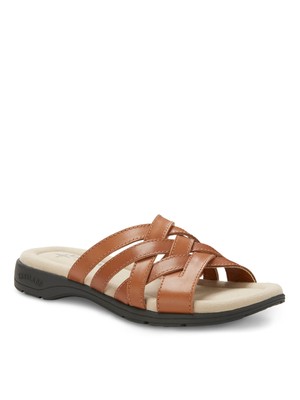 

Женские кожаные сандалии без застежки EASTLAND Tan Brown Woven Hazel Round Toe Slip On, Коричневый, 3958-07