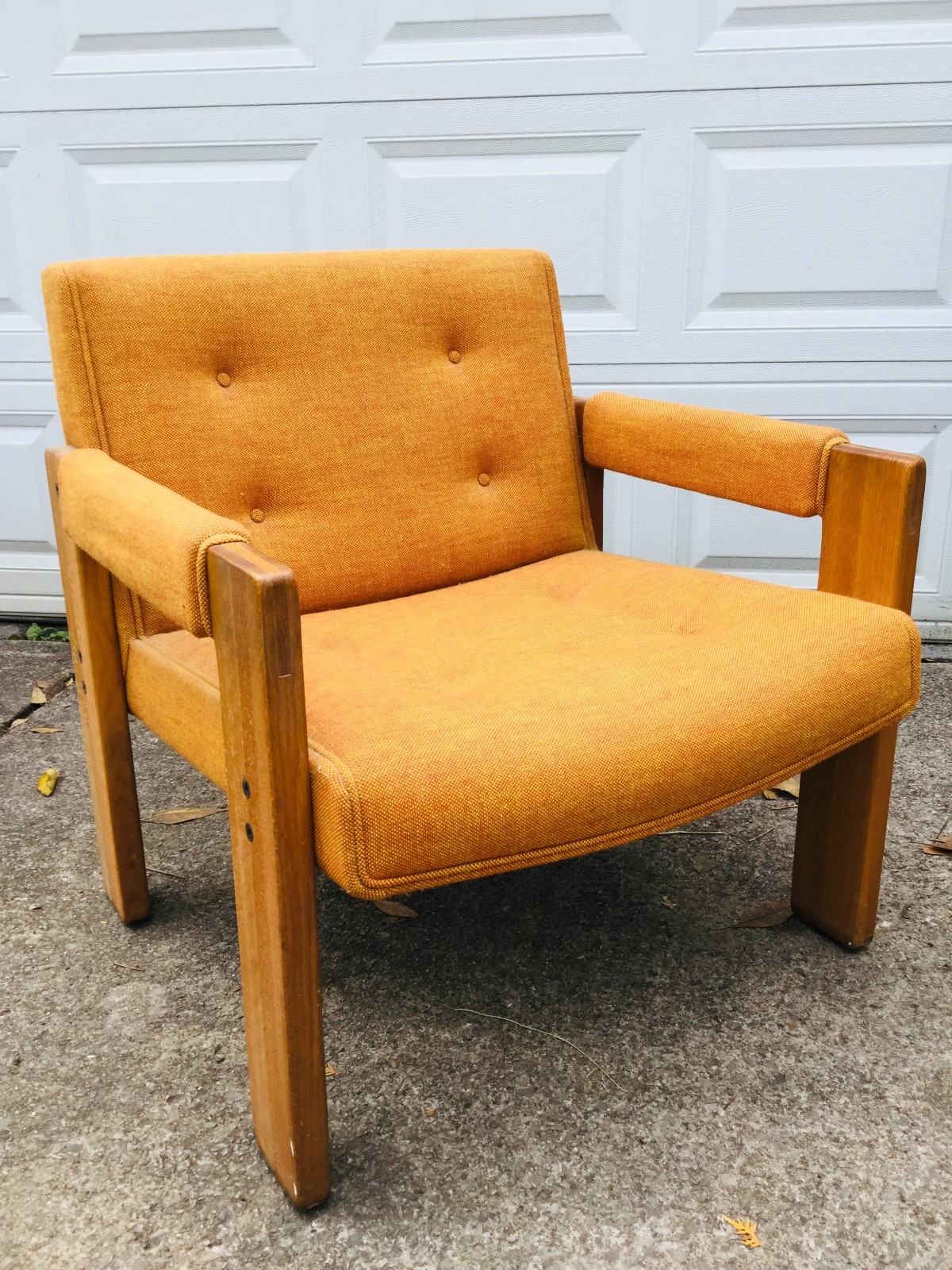 Vintage 1970s Upholstered Chair Hiebert Incorporated Orange Tufted, Solid Wood