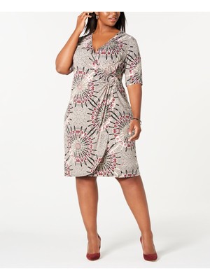 CONNECTED APPAREL Womens Black V Neck Below The Knee Evening Wrap Dress Plus 24W