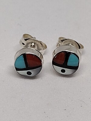 Zuni Sunface Post Earrings By John Cheama Multistone Native American 