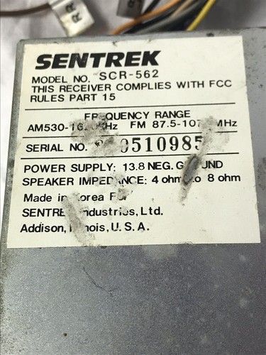 Sentrek SCR-562 Radio Receiver Cassette Player Untested Vintage 1989-1993