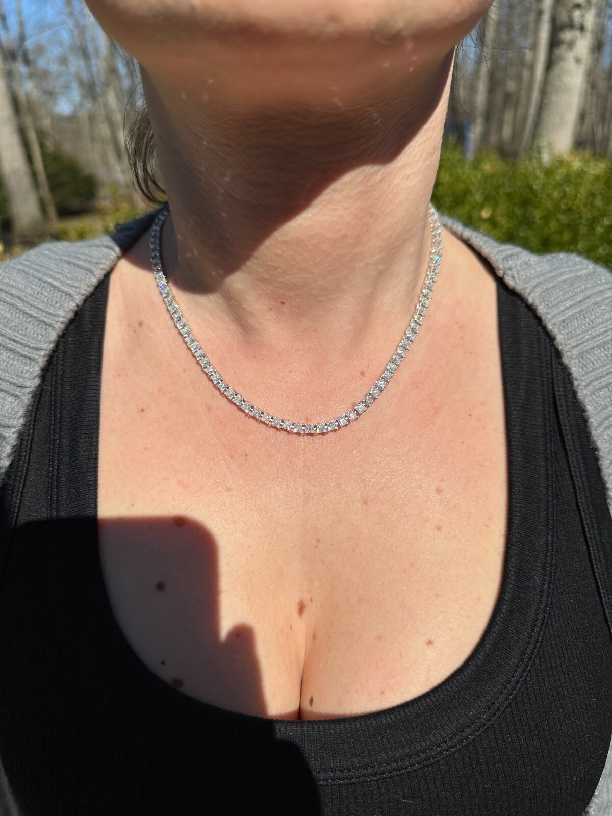 Pre-owned Harlembling Real 3mm Moissanite Princess Cut Square Tennis Chain Necklace 925 Silver Hip Hop