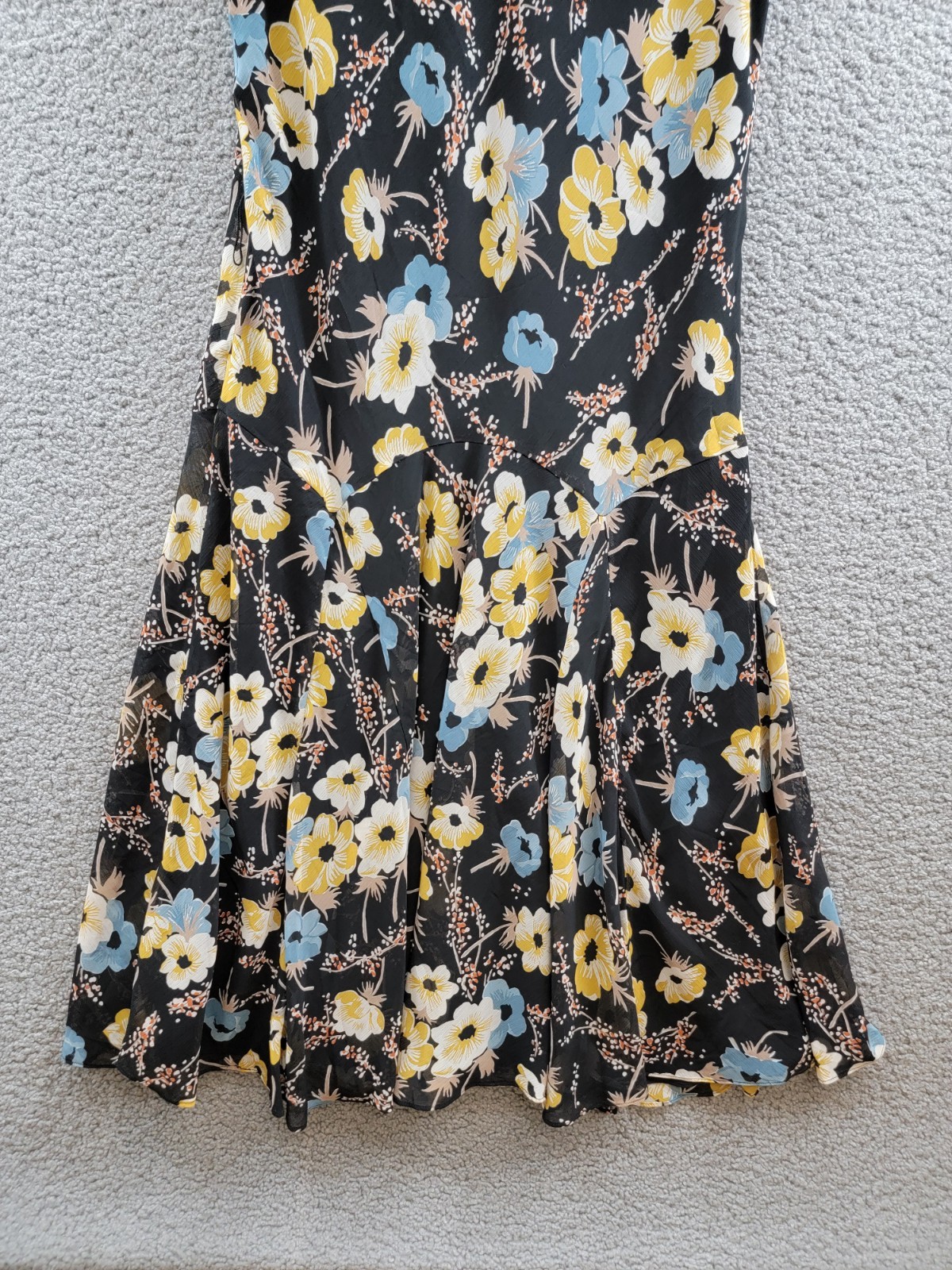 Lauren Ralph Lauren Floral A-Line Dress Women's 14 Black Multi Ruffle Sleeveless - Picture 12 of 15
