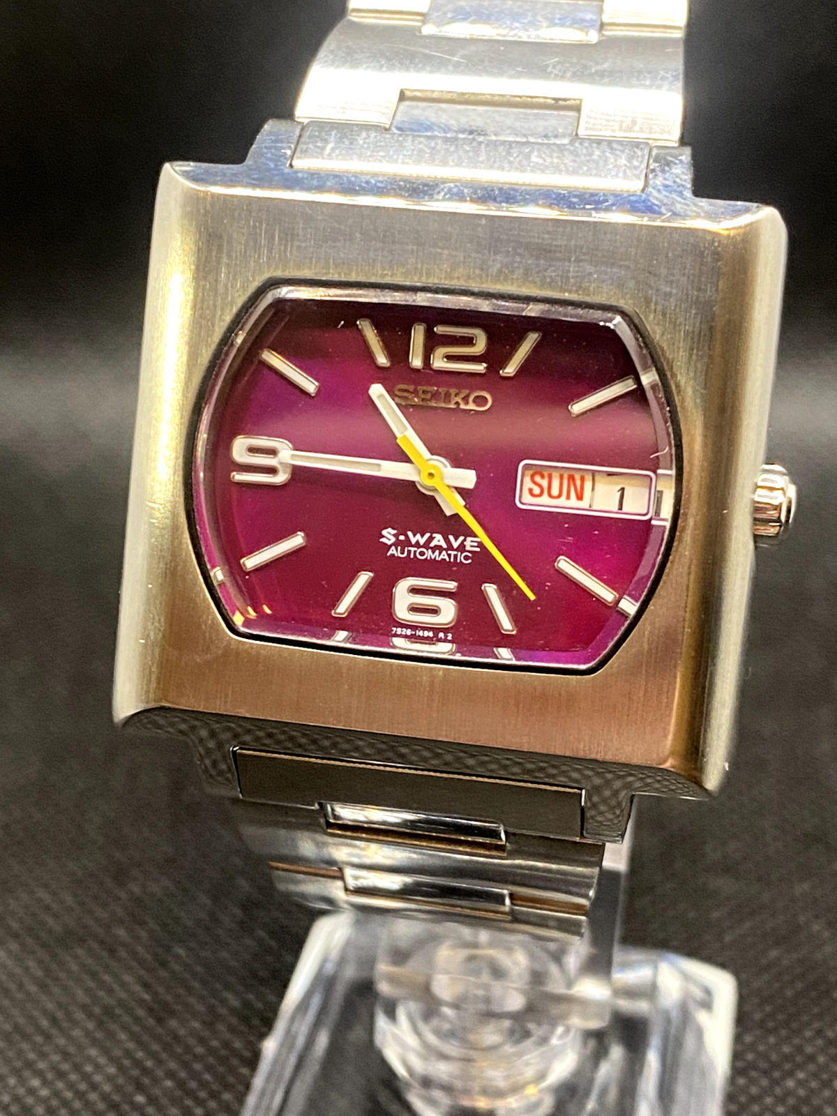 SEIKO S-WAVE Square 7S26-5000 Automatic Winding Purple Dial