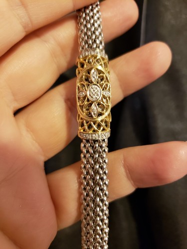 14K White Gold & Yellow Gold WOVEN FLEX Bangle DIAMOND 7.25