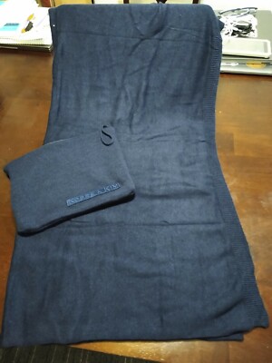 Cashmere Wool Blend 66'' x 32'' Wrap Navy Cable Knit Shawl Scarf Travel Unisex NEW