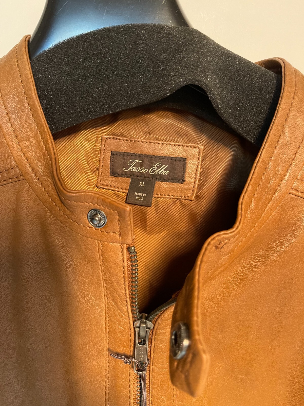 Pre-owned Tasso Elba Mens Leather Cafe Racer Jacket - Xl - Cognac Brown - W/tags