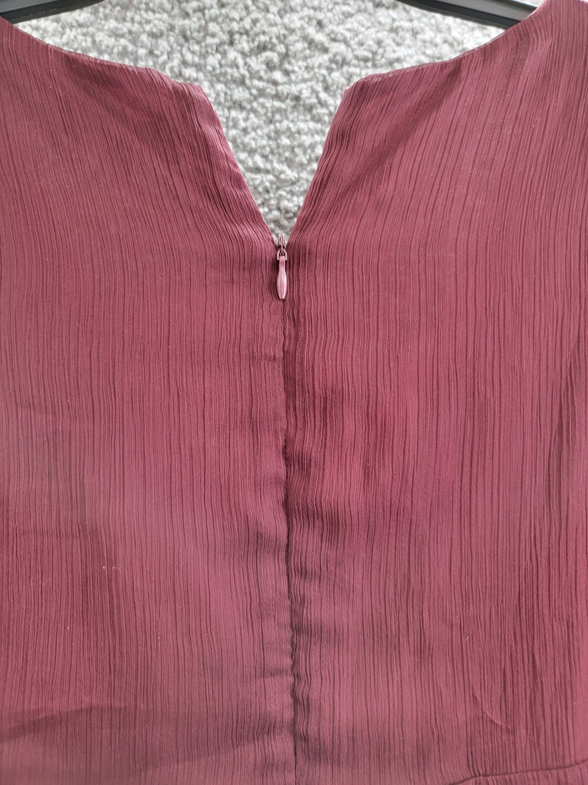 Tahari ASL Ruffled Cold-Shoulder Midi Dress Women's 8 Burgundy V-Neck Back Zip - Picture 13 of 17