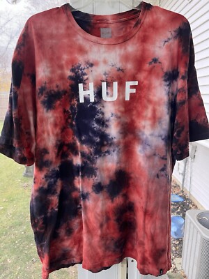 Huf Mens Red Navy Short Sleeve Crew Neck Tie Dye Cotton T-Shirt Size XL