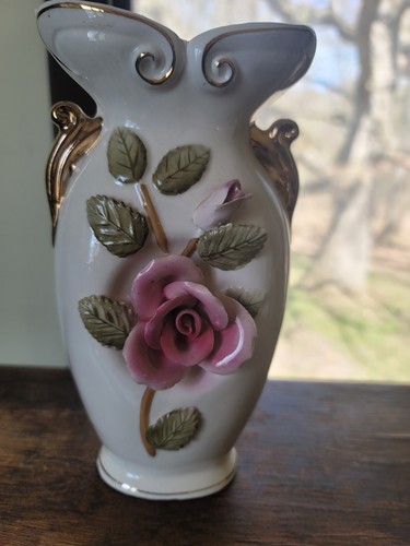 Vintage 3D Rose And Leaf Ceramic Vase Sonsco Japan Floral | eBay