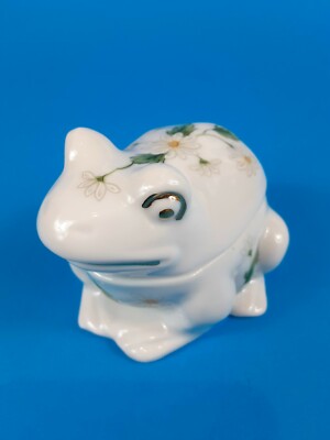 Frog Amphibian Toad Flower DaisyTrinket Box Porcelain Lefton 01981 NOS VTG